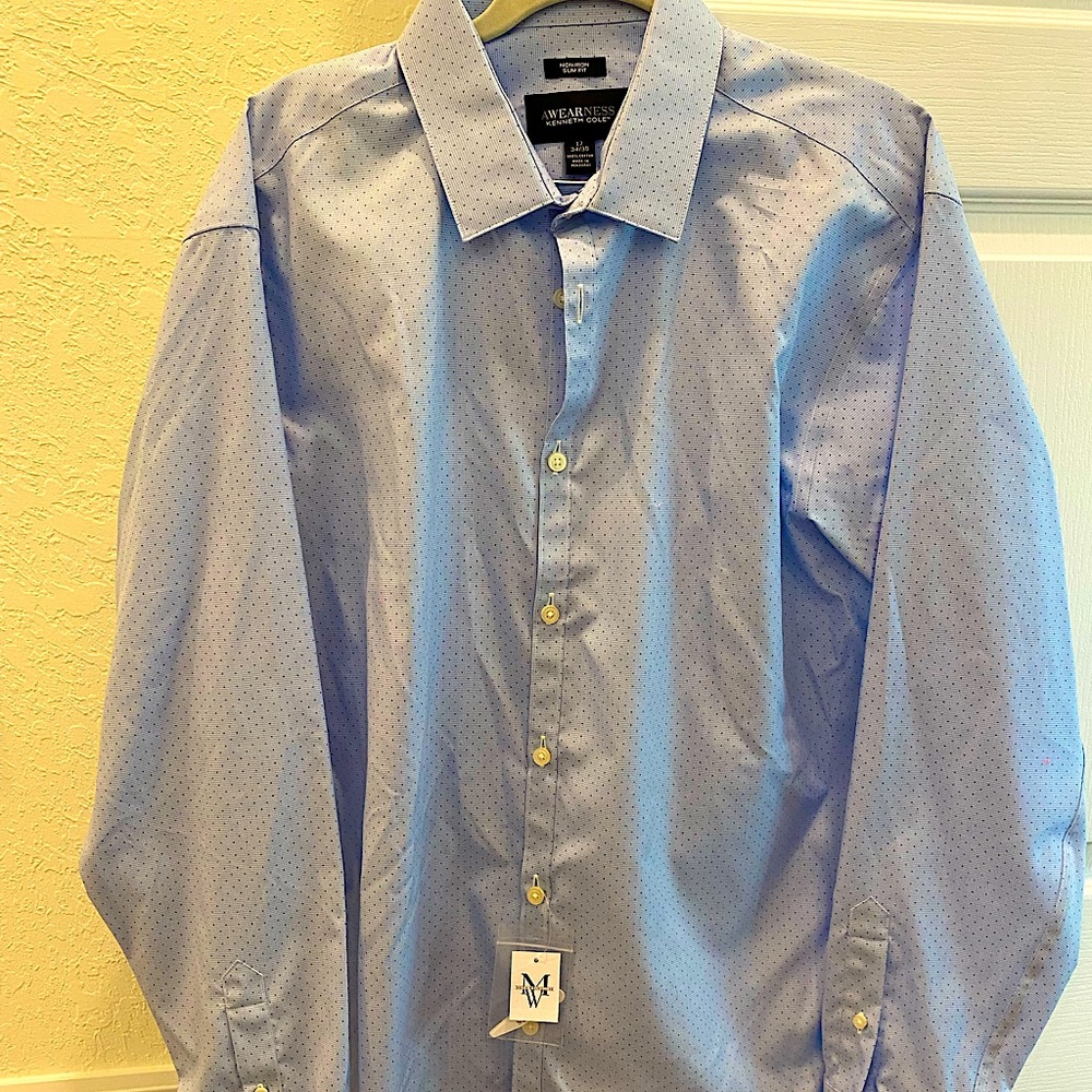 Kenneth Cole Mens Awareness Dress Shirt Button Down Light Blue 17 34/35 NWT
